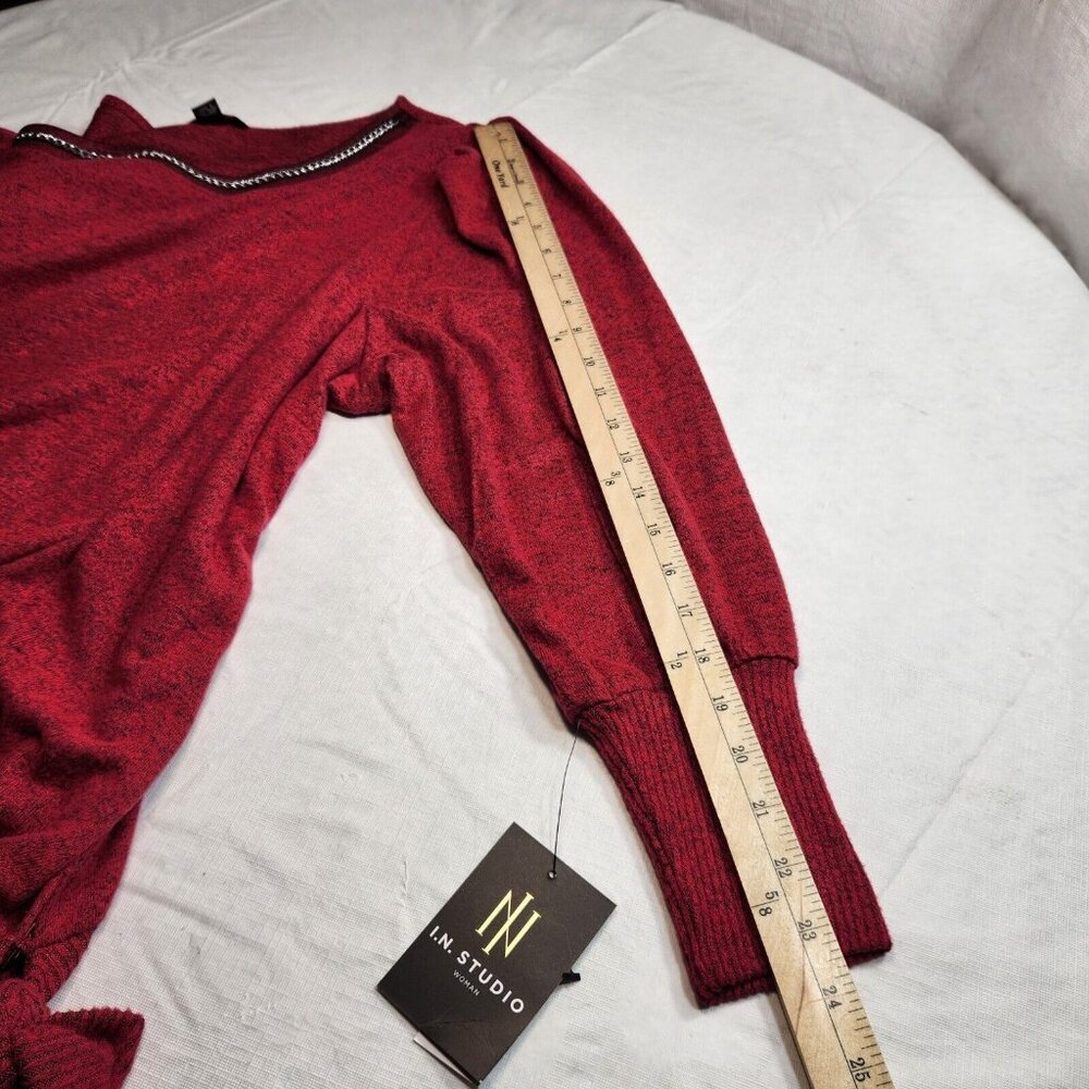 I.N.Studio Womens Size 2 X Red Lightweight Sweater Plus SideTie and Neck -23 - Picture 7 of 11